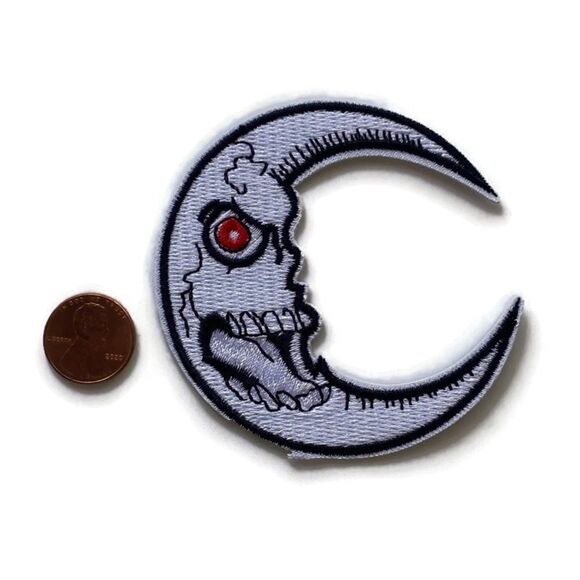 Skeletal Crescent Moon Embroidered Patch - Picture 2 of 4